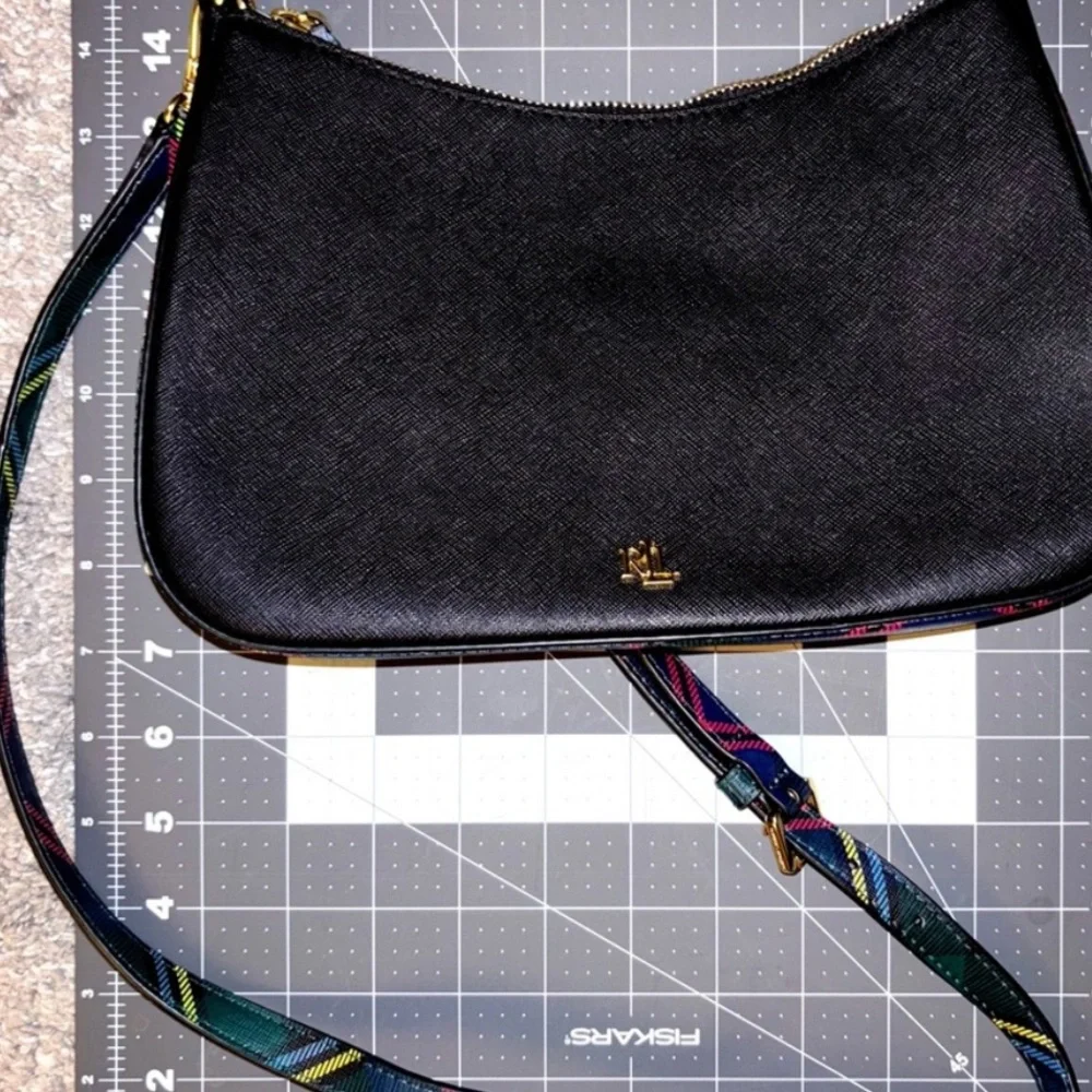 Ralph Lauren Crosshatch Leather Medium Danni plaid bag - Picture 7 of 8